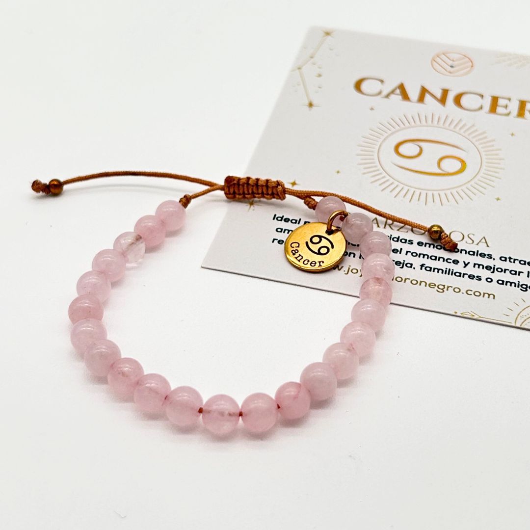 Pulsera Signo Cancer Cuarzo Rosa