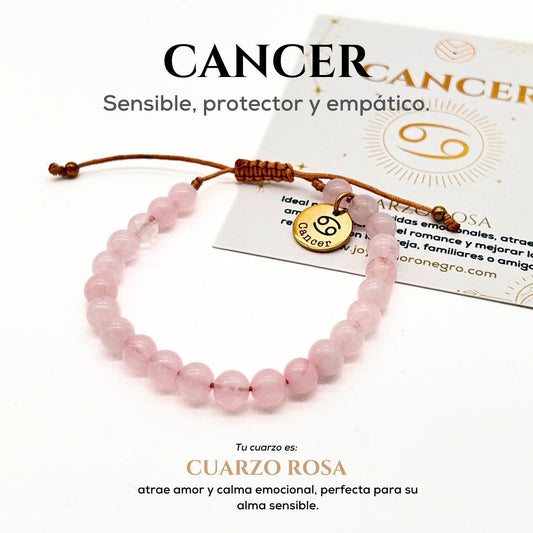 Pulsera Signo Cancer Cuarzo Rosa